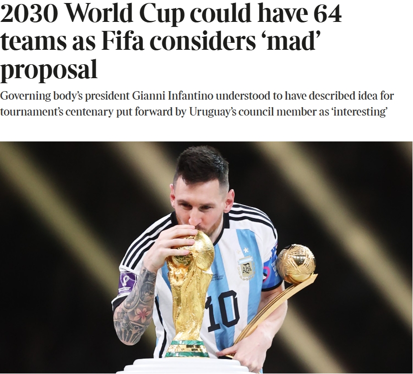 泰晤士：某官員稱2030世界杯擴軍64隊想法完全瘋狂，望盡快否決