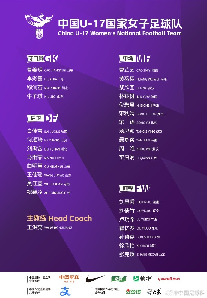 U17女足30人將在蘇州集訓(xùn)備戰(zhàn)世界杯，姜寧、朱挺擔(dān)任訓(xùn)練員